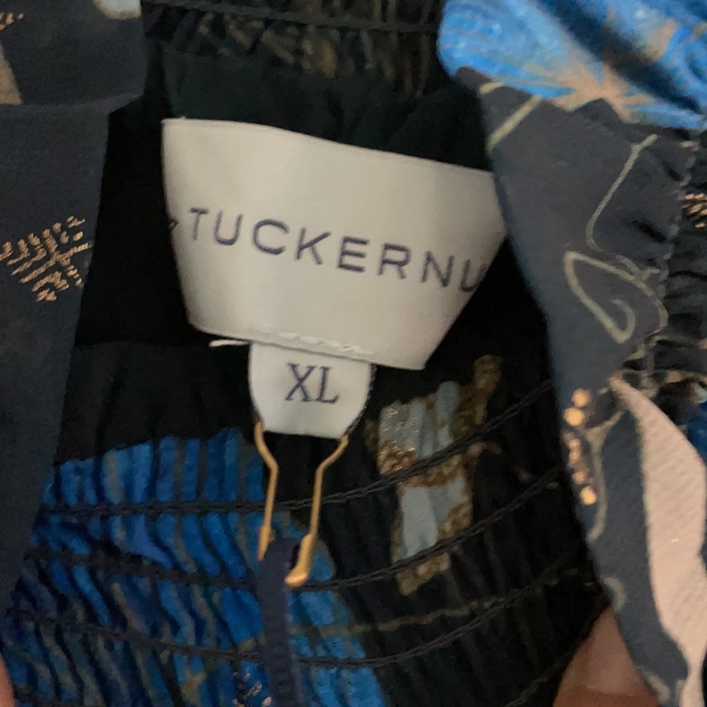 Tuckernuck Navy Blue Floral Ruffle-Neck Blouse - Picture 3 of 3